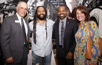 Official Opening of the Bob Marley-Messenger exhibition at HistoryMiami. From left: Ramiro Ortiz, President and CEO HistoryMiami; Kymani Marley, international reggae artist; newly-appointed Jamaica Consul General Franz Hall and Mrs. Alicia Ortiz.