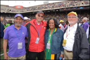 Jamaica’s Minister of Sports Hon. Natalie Neita-Headley (second right) and Grace CEO Don Wehby (second from left) pose with Tony Keyes, one of two surviving members of the 1964 Kingston College sprint relay team, the first high school from Jamaica to compete at the Penn Relays, winning the 440-yard relay that year. The team was anchored by Lennox Miller, who won the Olympic silver medal four years later in the 100-metre. Also sharing the occasion was the team’s coach Donovan Davis.