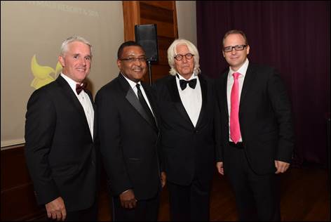 (L-R) President Jeff Mullen of Apple Vacations, Jamaica’s Director of Tourism Paul Pennicook, Executive Chairman Don Miguel Fluxa of Iberostar Group, and General Manager Philip Hoffer of Iberostar Grand Hotel Rose Hall.