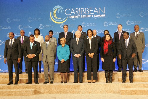 United States Vice President, Joe Biden poses for a photograph with Caribbean Heads of State at the Caribbean Energy Security Summit at the US State Department on Monday, January 26, 2015. (Photo credit Derrick Scott)