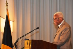 Minister of Foreign Affairs and Foreign Trade, Senator the Hon. A. J. Nicholson, addresses the opening of the 6th Jamaica Diaspora Conference on Sunday (June 14) at the Hilton Rose Hall Resort in Montego Bay.