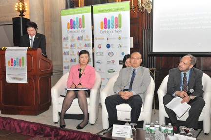 Dr. Ma, Lin, the Deputy Secretary-General of the Beijing Municipal Government with responsibility for science, information technology, tourism, software development, education in Beijing was part of the panel on "Beijing-Caribbean Tourism and Investment Opportunities" at ICN 2014 at the Harvard Club in NYC. (Sharon Bennett image)