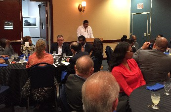 Minister of Trade and Investment of Belize the Honorable Rafael Contreras delivering the keynote address at lunch during the CARICOM/CUBA/FLORIDA Trade and Investment Conference in Miramar, Florida Feb 10-11, 2016