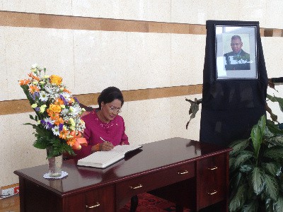 Hon. Kamla Persad-Bissessar paying tribute to the late Patrick Manning