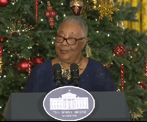Hazel Bethel Introduces First Lady Michelle Obama at White House Holiday Decoration Reception