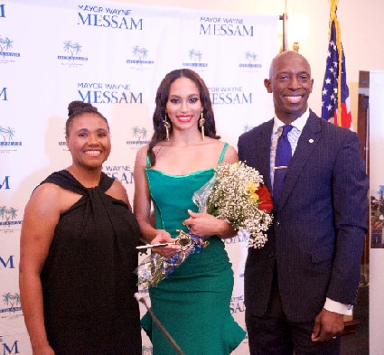Angela Messam, Miss Haiti, Raquel Pellisier, and City of Miramar Mayor, Wayne Messam 