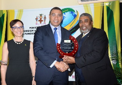 Kamina Johnson Smith, Andrew Holness, Leon Mitchell - Jamaica National Group recommits to Diaspora Conference