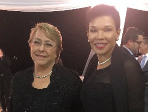 Her Excellency Audrey Marks with the President of Chile, Michelle Bachelet, prior to the opening of the 3rd Ministerial of the Energy and Climate Partnership of the Americas (ECPA)