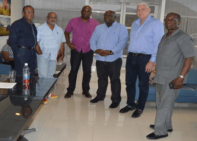 Dominica Prime Minister Hon. Roosevelt Skerrit (third from left), st. Kitts and Nevis Prime Minister Dr. Timothy Harris (fourth from left) and Prime Minister Allan Chastanet of St. Lucia during a visit to St. Kitts following Hurricane Irma. 