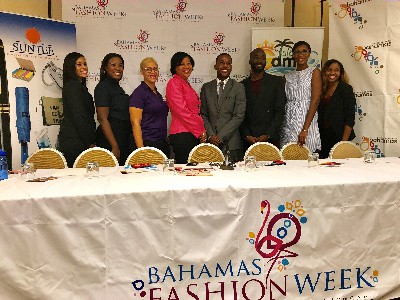 Organizers and sponsors of the First Bahamas Fashion Week, from left to right are:  Loretta Francis, Monique Haley, Melissa Major, Carla Stuart, Joe Stubbs, Cardell McClam, Ashley Hamilton and Kosha Johnson