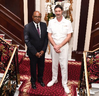 Edmund Bartlett with MS Insignia Ship Captain Maroje Brajcic in Port Antonio Jamaica