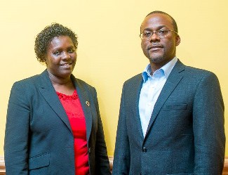 Roxanne John (left), local coordinator of St Vincent and the Grenadines Cybersecurity Symposium, and Bevil Wooding, Caribbean Outreach Liaison, American Registry for Internet Numbers