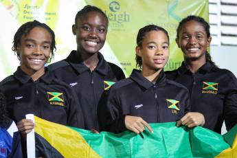 Jamaican Girls Alvaranga, Hunter ,Lyn and MacDonald Sweep Sprint Freestyle Relay