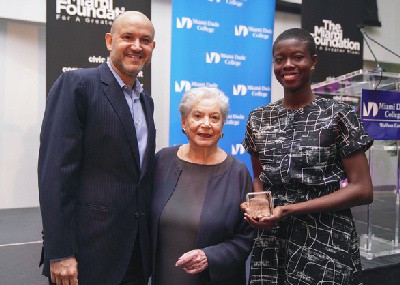 President of the Miami Foundation, Javier Soto; President Emeritus of The Miami Foundation, Ruth Shack; Ruth Shack Leadership Award recipient, Nadege Green