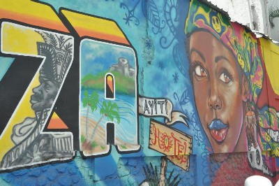 A section of the urban mural in Port-au-Prince by Rosembert Moise