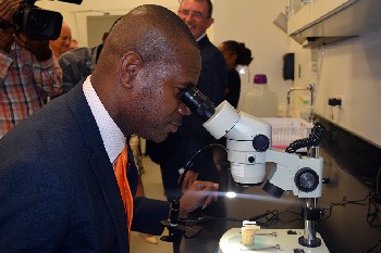 Deputy Prime Minister, Hon. Shawn Richards at Ross University new Research and Pathology Building in St. Kitts 