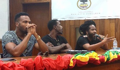 Dancehall great Agent Sasco, ‘On Stage’ TV personality Winford Williams and promoter Garfield “Chin” Bourne of Irish and Chin address audience during Jamaica Music Conference panel.