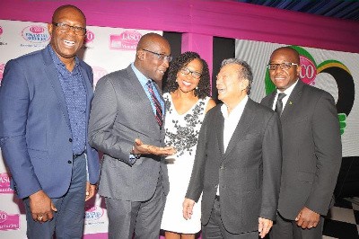 Leo Gilling, chairman of the Jamaica Diaspora Education Task Force; The Hon Ruel Reid, Minister of Education, Youth and Information; Professor Rosalea Hamilton, CEO of LASCO Chin Foundation; Hon Lascelles A. Chin, O.J, C.D, LLD, Chairman of the Foundation, Founder and executive Chairman of the LASCO Afiliated Companies; Pernel P. Charles Jr, Senator and Minister of State in the Ministry of Foreign Affairs and Foreign Trade 