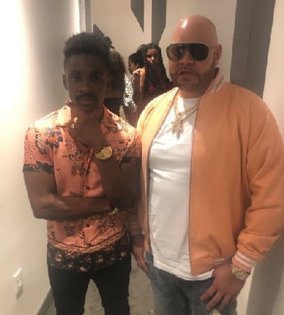 Christopher Martin with rapper Fat Joe, backstage at Swizz Beatz No Commission Event