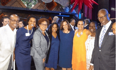 Senator Kamala Harris and sister Maya(center) pose with fellow Jamaican – Americans in Miami 