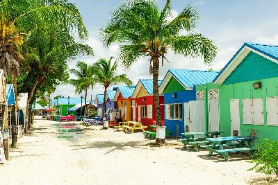 Colorful seaside shacks in the fishing village at Oistins