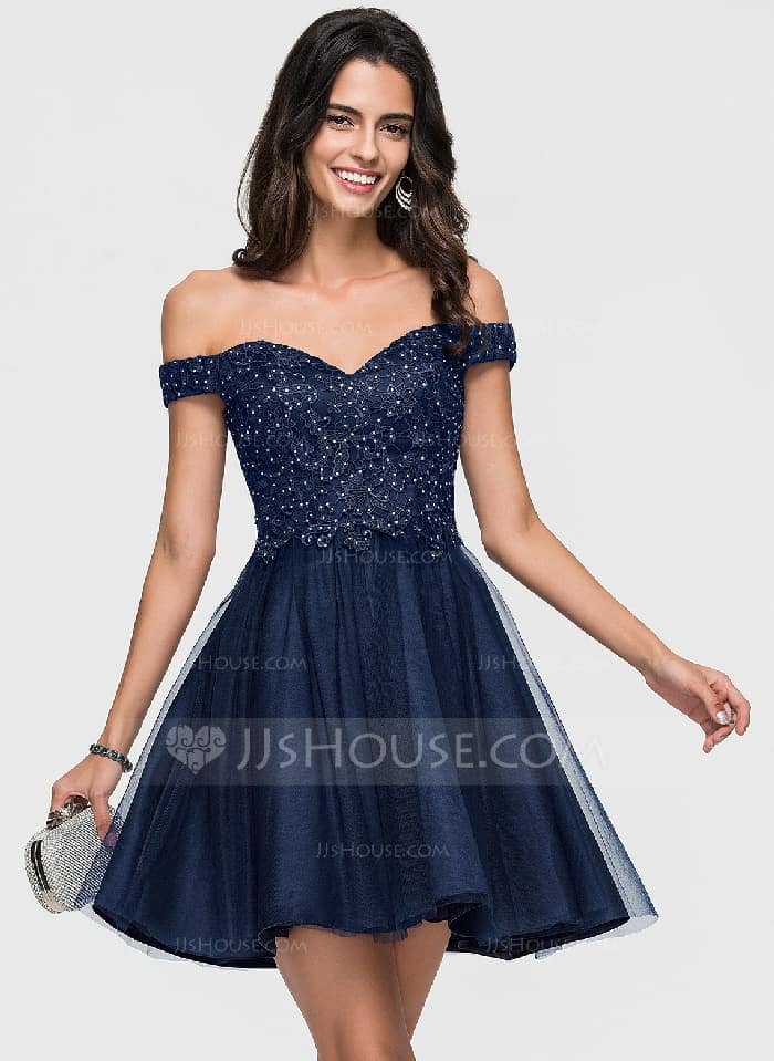 A-Line Princess Off-the-shoulder short mini Tulle Homecoming Dress