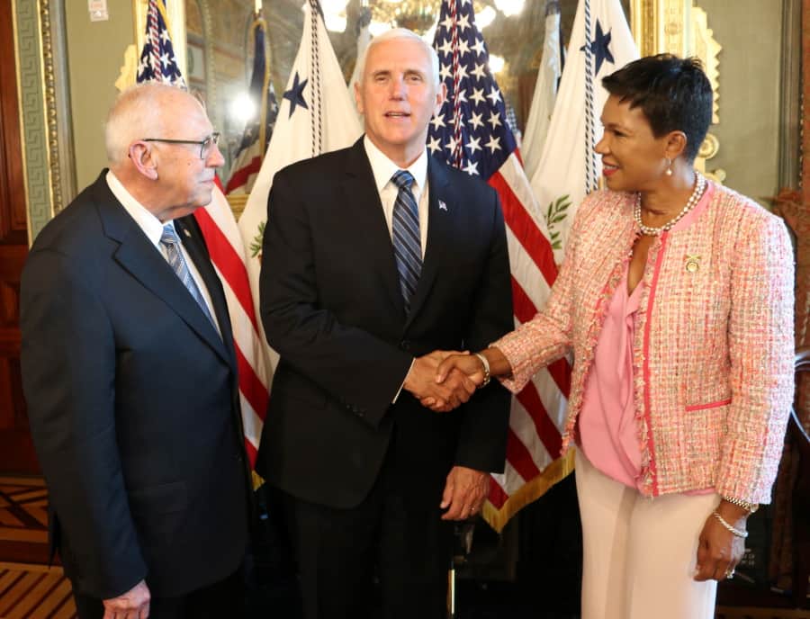 Vice President Pence Lauds Jamaica’s Prime Minister Holness with Ambassador Marks and Tapia