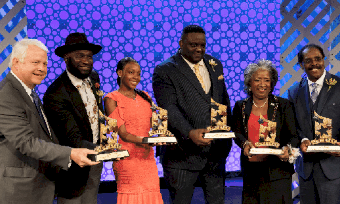 JM Family Enterprises chairman Colin Brown with 2019 African American Achievers Webber J. Charles, Lanaria Johnson (Youth Achiever), Addonis Parker, Jasmin D. Shirley, James Thomas