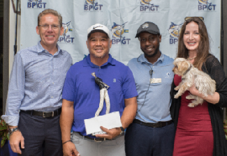 Bahamas Professional Golf Tour (BPGT) Signature Golf Classics, Pro Winner Lemon Gorospe with Tour Founder Riccardo Davis and Sponsors Brian and Michelle Moodie of RMS Insurance.