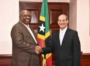Prime Minister Dr. the Hon. Timothy Harris (left) with the Deputy Minister of Foreign Affairs for the Republic of Cuba, Mr. Rogelio Sierra Díaz.