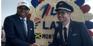 Jamaica Celebrates LATAM Airlines’ Inaugural Nonstop Flight Jamaica’s Minister of Tourism, Hon. Edmund Bartlett joins Captain Feldmuth Paino Hugo Erwin