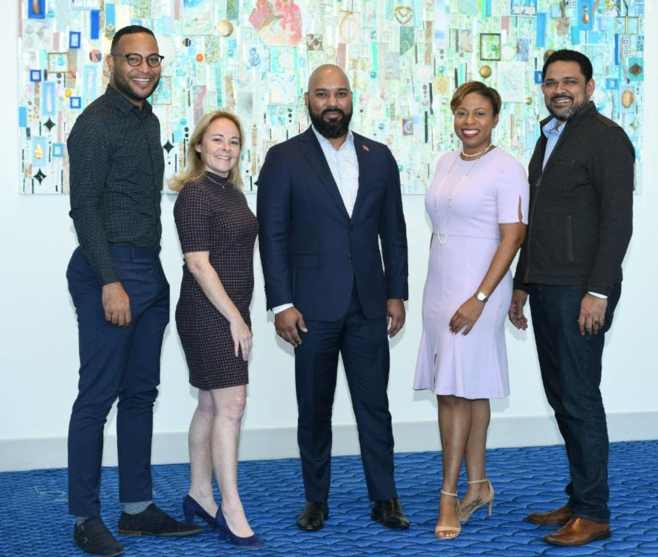 CSHAE Executive Committee: Brian Frontin (center) with (from left) Miles B. M. Mercera of Curaçao, Véronique Legris of Saint Martin, Stacy Cox of Turks & Caicos, and St. Lucia's Noorani Azeez.