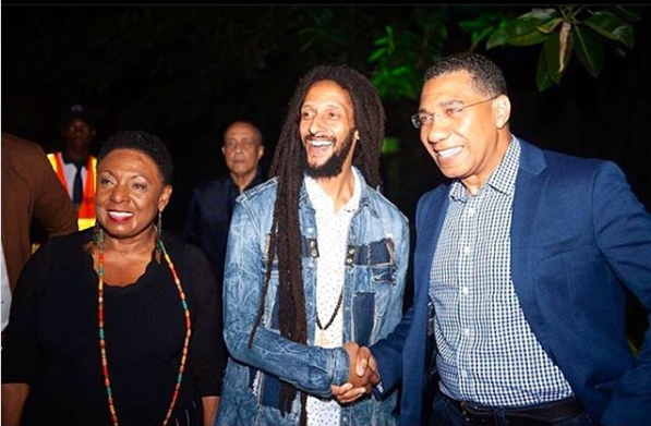 Minister of Culture, Gender, Entertainment and Sport Hon. Olivia "Babsy" Grange, GRAMMY nominated Julian Marley and Jamaica's prime minister Hon. Andrew Holness