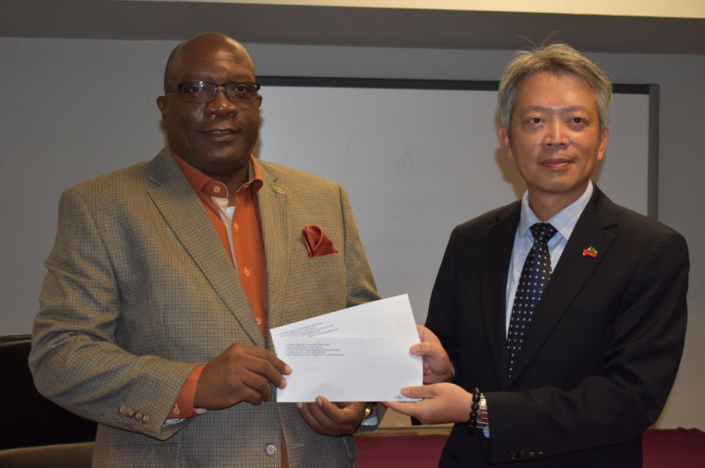 Prime Minister Dr. the Hon. Timothy Harris and Resident Ambassador of the Republic of China (Taiwan) to the Federation of St. Kitts and Nevis, His Excellency Tom Lee 