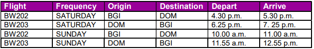 Caribbean Airlines Flight Schedule From Barbados To Dominica  
