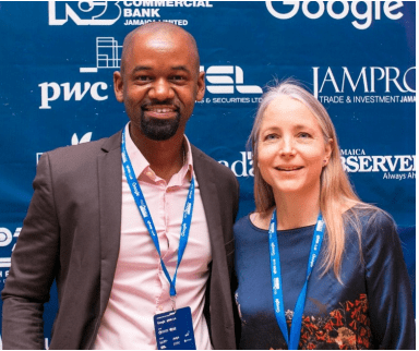 Founder and CEO, MD Link, Che Bowen and IDB Lab CEO, Irene Arias Hoffman at the 2019 staging of Tech Beach Retreat in Jamaica 