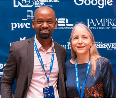 Founder and CEO, MD Link, Che Bowen and IDB Lab CEO, Irene Arias Hoffman at the 2019 staging of Tech Beach Retreat in Jamaica