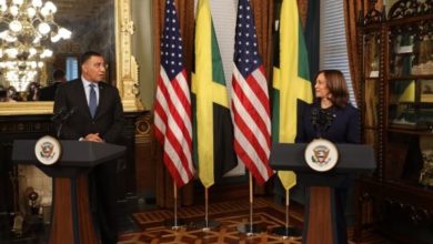 Prime Minister Andrew Holness and United States Vice President Kamala Harris at the White House.