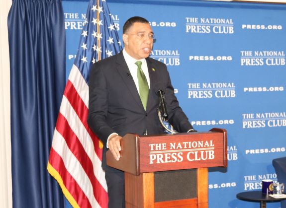 PM Andrew Holness addressing the National Press Club