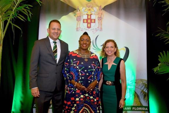 Jamaica 60 Launch South Florida - Oliver Mair, Olivia Grange, Congresswoman Wasserman=Schultz