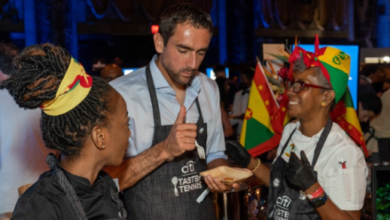 US Open Champion, Marin Cilic stops by Grenada booth and gives thumbs up to Chef Bishop’s cuisine