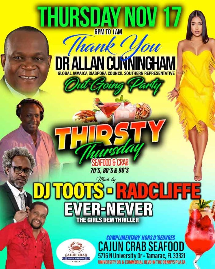 Thirsty Thursday Seafood & Crab - Out Going Party Dr. Allan Cunningham
