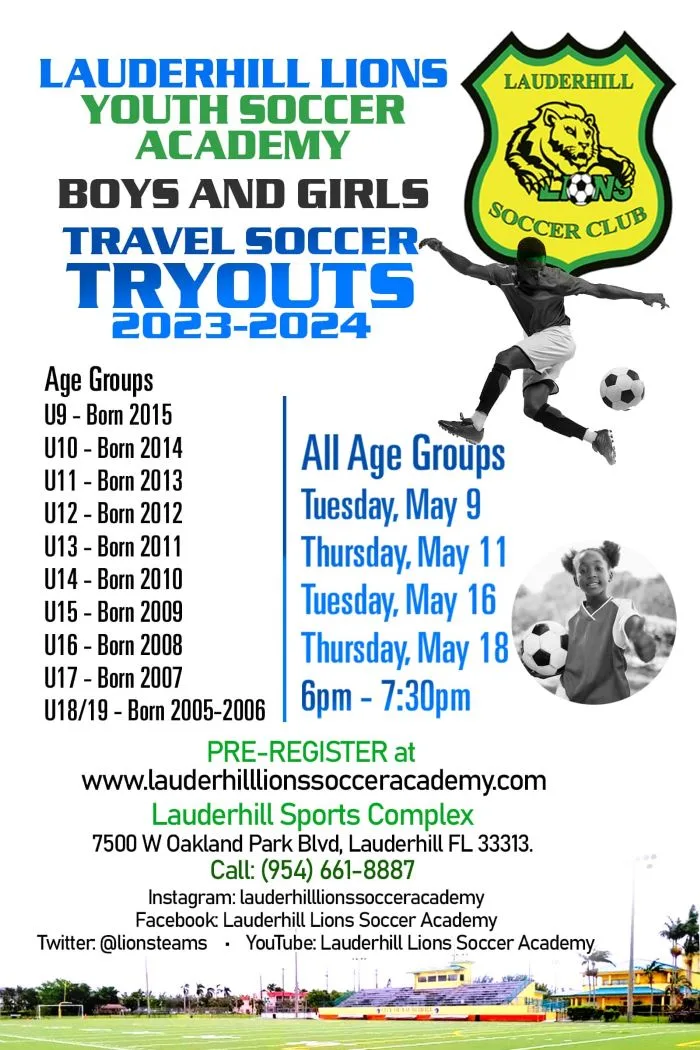 Lauderhill Lions Boys and Girls Travel Soccer Tryouts