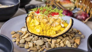 Barbados Fire-roasted Breadfruit with Lobster and Saltfish