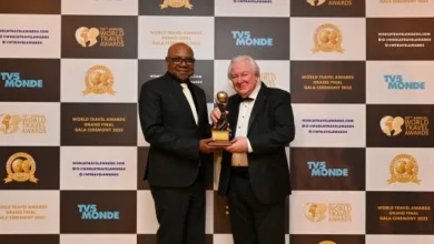 The Hon. Edmund Bartlett, Minister of Tourism, Jamaica with Graham Cooke, Founder, World Travel Awards, at the World Travel Awards 2023 gala ceremony in Dubai.