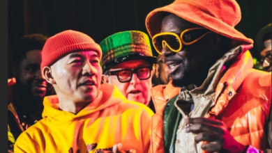 Wyclef Jean celebrates Mighty Crown at 'World Bash.' Pictured are Masta Simon, Wyclef and David Rodigan