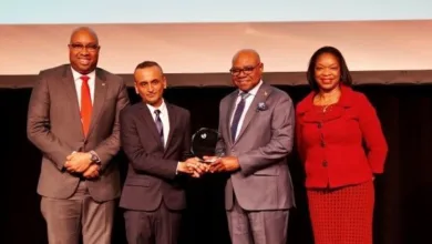 Jamaica Awarded Glob- Minister of Tourism, Hon Edmund Bartlett receives the Global Destination of the Year award from Yatan Ahluwalia, Secretary General, PATWA. Sharing in the moment are (l-r) Delano Seiveright, Senior Strategist and Advisor, Ministry of Tourism and Chevannes Barragan De Luz, Business Development Manager, Continental Europe.al Destination of the Year