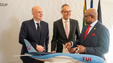 Senior TUI Group executive Mr. Thomas Ellerbeck, Head of Group Corporate and External Affairs, TUI Group and David Schelp, CEO TUI Markets and Airlines Minister of Tourism, Hon Edmund Bartlett at TUI’s office in Berlin, Germany
