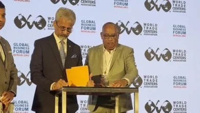 WTC Georgetown’s Executive Director, Wesley Kirton (right) signs a Memorandum of Understanding (MO) with WTC’s Bengaluru (Bangalore) Vineet Verma. (Facebook Photo)